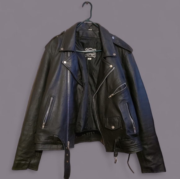 Other - Vintage Genuine Leather biker jacket size 44 Black